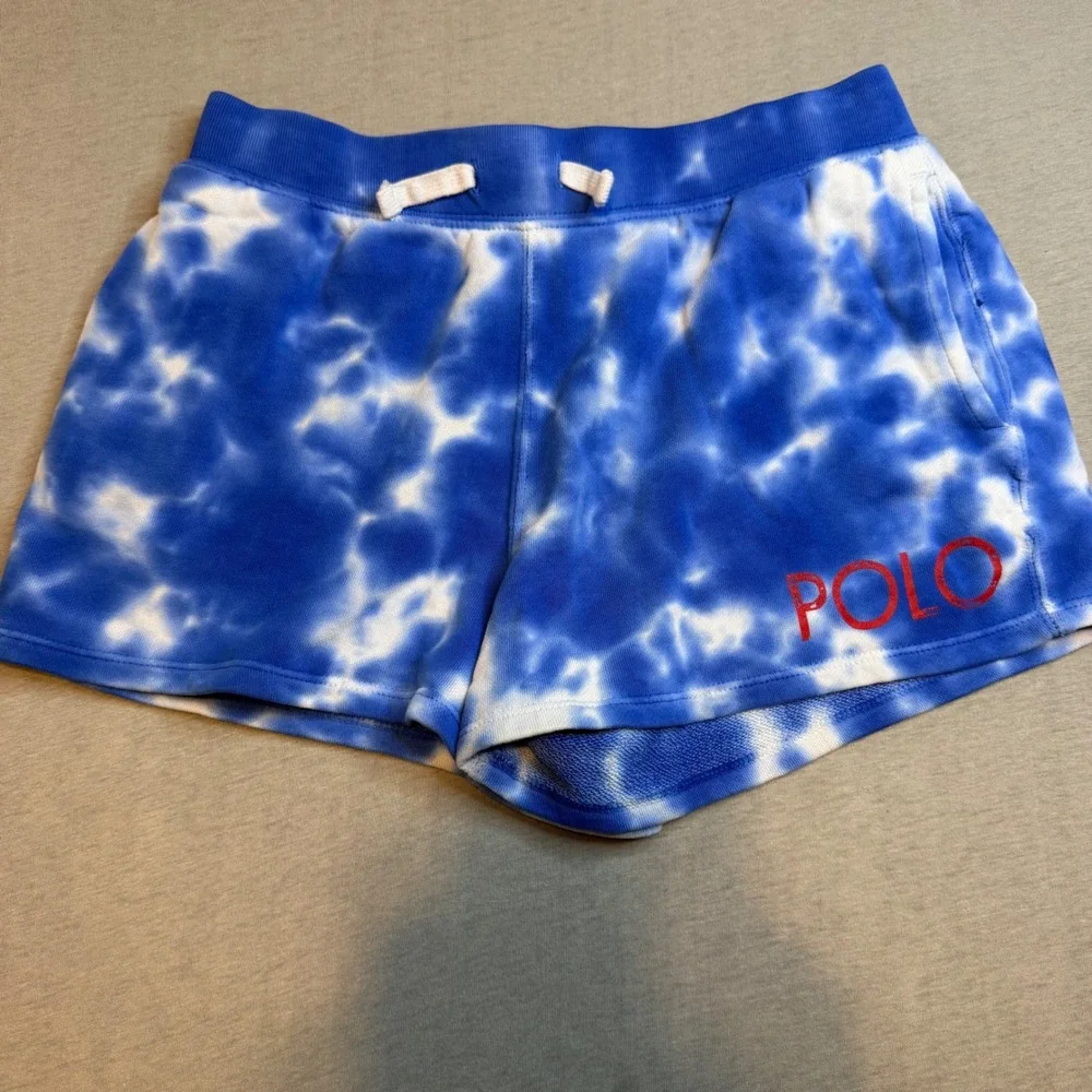 Polo Ralph Lauren Girls Blue Tie Dye Sweat Shorts Size L 12-14 Fleece Logo